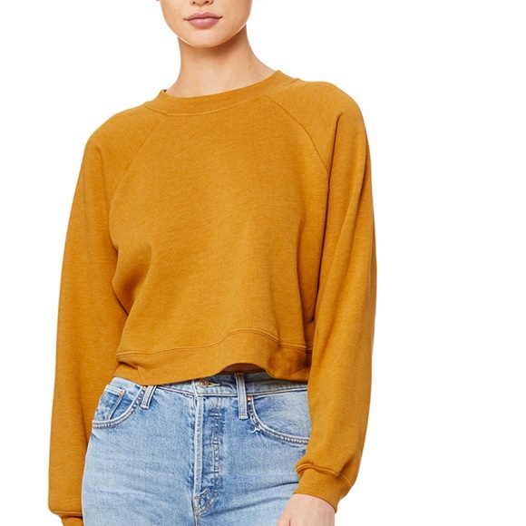 Spicy-Mustard Cropped Crew Cotton Fleece Pullover - Picture 4 of 4